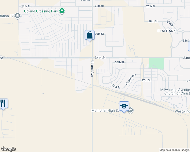 map of restaurants, bars, coffee shops, grocery stores, and more near 3607 Upland Avenue in Lubbock