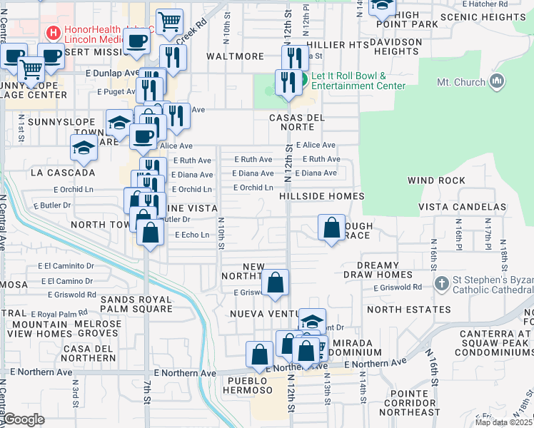 map of restaurants, bars, coffee shops, grocery stores, and more near 1130 East Butler Drive in Phoenix