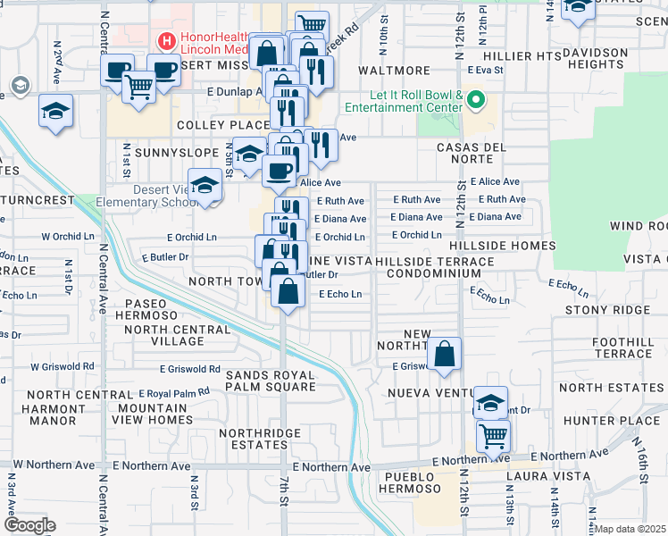 map of restaurants, bars, coffee shops, grocery stores, and more near 805 East Seldon Lane in Phoenix