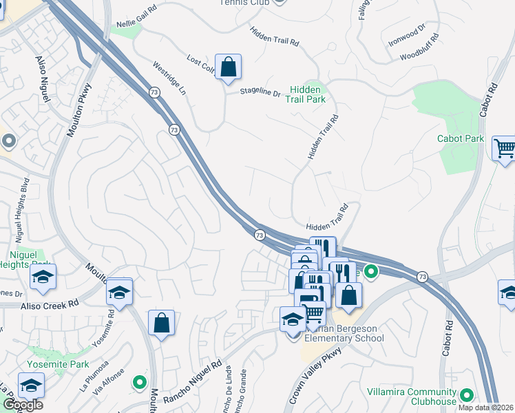 map of restaurants, bars, coffee shops, grocery stores, and more near 27866 Cummins Drive in Laguna Niguel