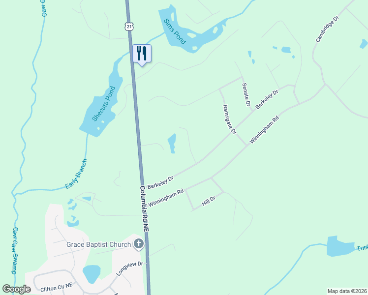 map of restaurants, bars, coffee shops, grocery stores, and more near 4441 Deerfield Drive in Orangeburg