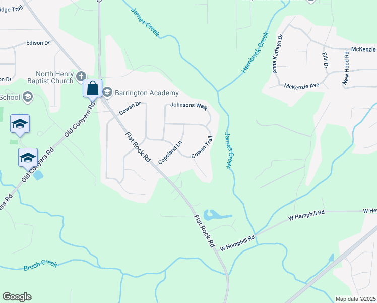 map of restaurants, bars, coffee shops, grocery stores, and more near 135 Cowan Trail in Stockbridge
