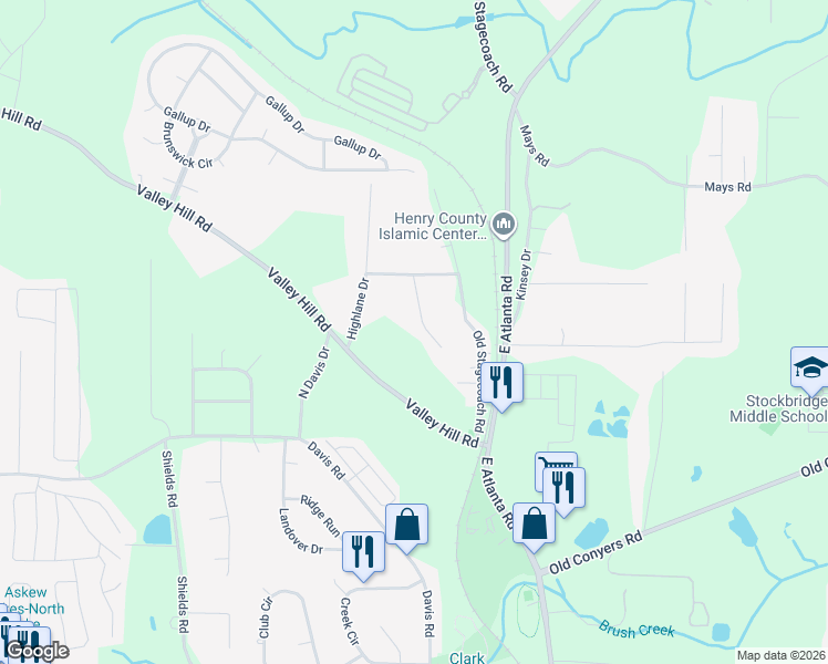 map of restaurants, bars, coffee shops, grocery stores, and more near 118 Cactus Lane in Stockbridge