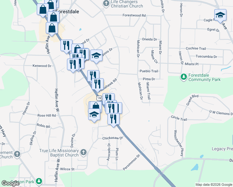 map of restaurants, bars, coffee shops, grocery stores, and more near 1149 Beaver Avenue in Birmingham