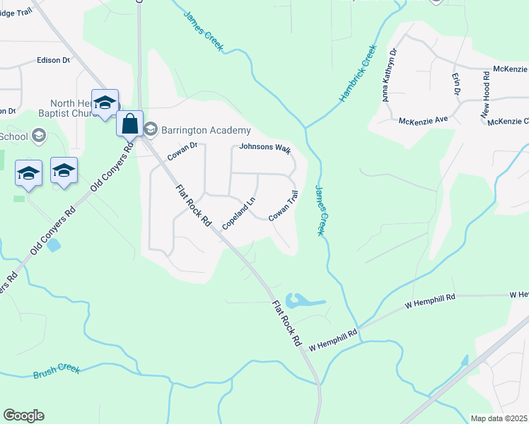 map of restaurants, bars, coffee shops, grocery stores, and more near 135 Cowan Trail in Stockbridge