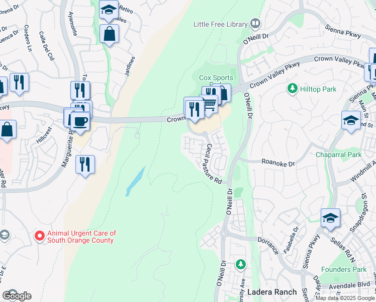 map of restaurants, bars, coffee shops, grocery stores, and more near 81 Garrison Loop in Ladera Ranch
