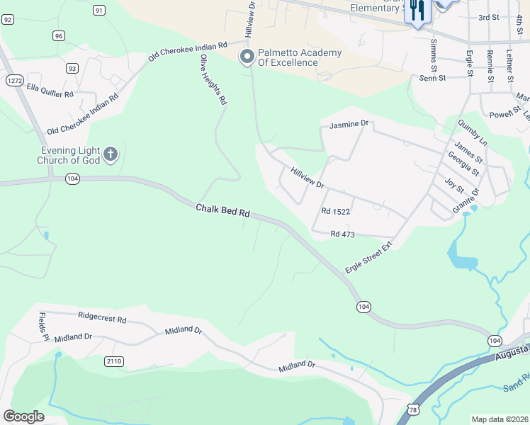 map of restaurants, bars, coffee shops, grocery stores, and more near 244 Chalk Bed Road in Graniteville