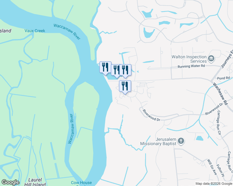map of restaurants, bars, coffee shops, grocery stores, and more near 1967 Magill Way in Murrells Inlet