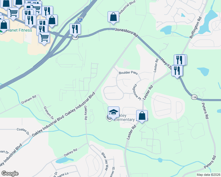 map of restaurants, bars, coffee shops, grocery stores, and more near 7232 Boulder Pass in Union City
