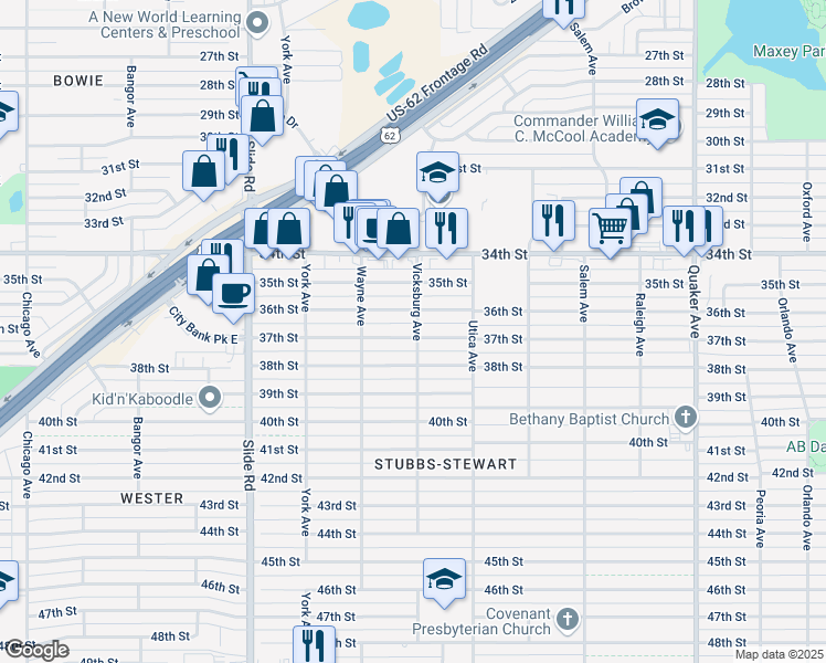 map of restaurants, bars, coffee shops, grocery stores, and more near 4902 37th Street in Lubbock