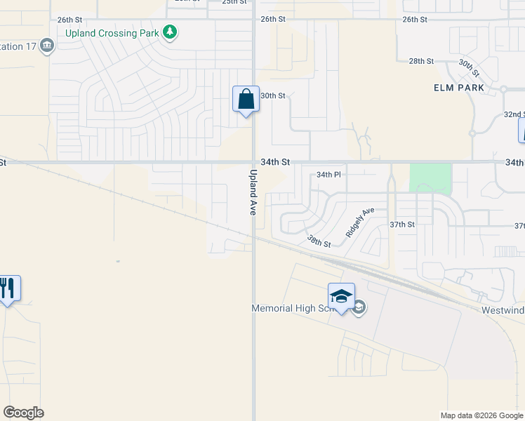map of restaurants, bars, coffee shops, grocery stores, and more near 3607 Upland Avenue in Lubbock