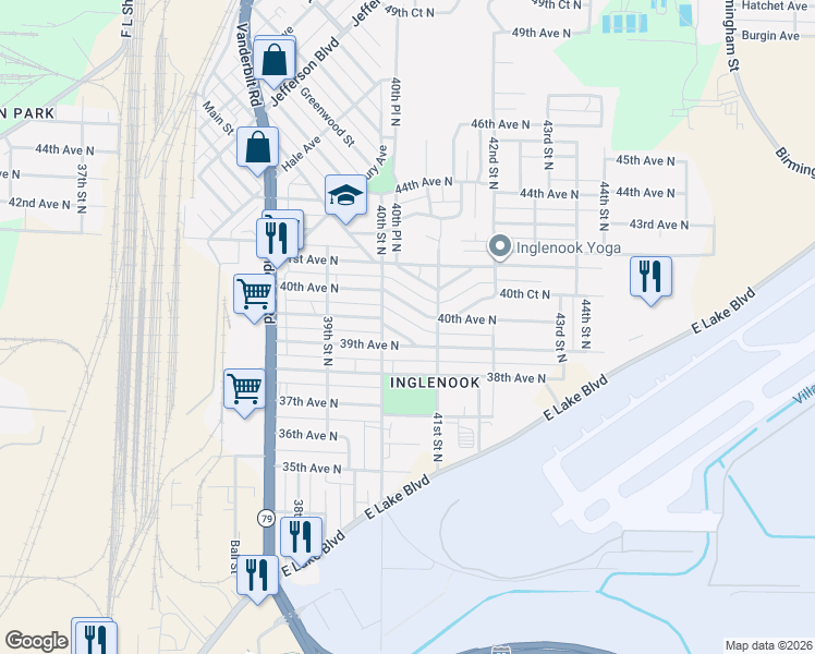 map of restaurants, bars, coffee shops, grocery stores, and more near 4025 40th Avenue North in Birmingham