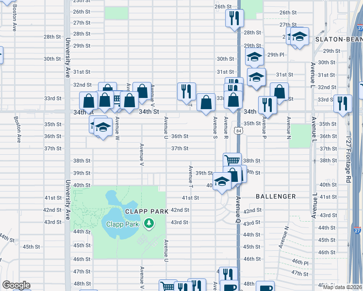 map of restaurants, bars, coffee shops, grocery stores, and more near 2010 37th Street in Lubbock