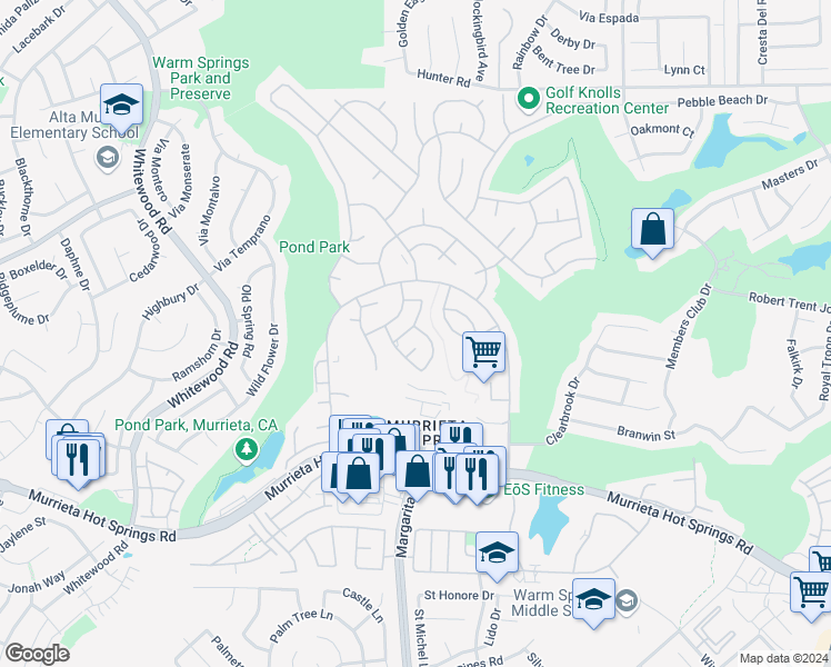 map of restaurants, bars, coffee shops, grocery stores, and more near 28799 Via Roja in Murrieta