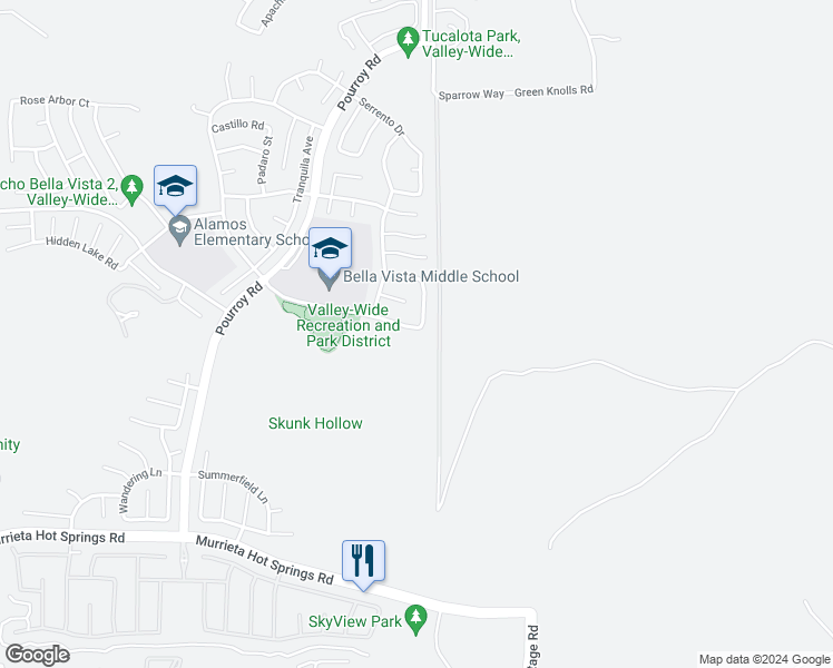 map of restaurants, bars, coffee shops, grocery stores, and more near 31973 Browning Street in Murrieta