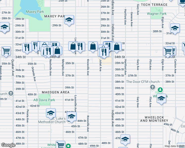 map of restaurants, bars, coffee shops, grocery stores, and more near 3514 37th Street in Lubbock