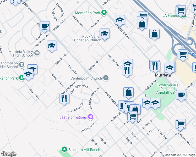 map of restaurants, bars, coffee shops, grocery stores, and more near in Murrieta