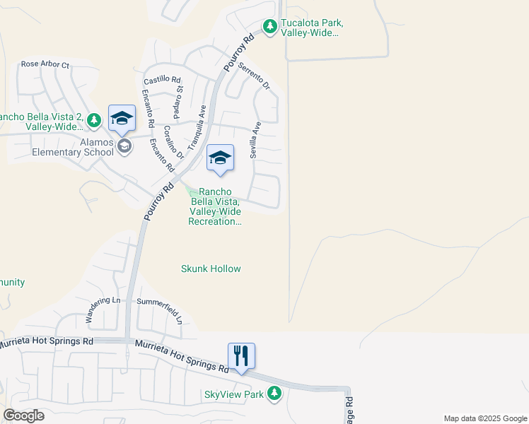 map of restaurants, bars, coffee shops, grocery stores, and more near 31933 Browning Street in Murrieta