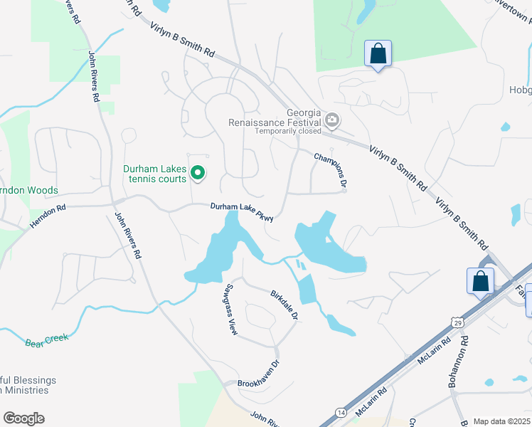 map of restaurants, bars, coffee shops, grocery stores, and more near 144 Durham Lake Parkway in Fairburn