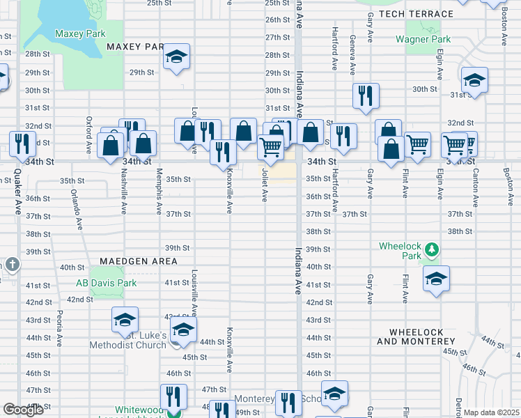map of restaurants, bars, coffee shops, grocery stores, and more near 3502 37th Street in Lubbock