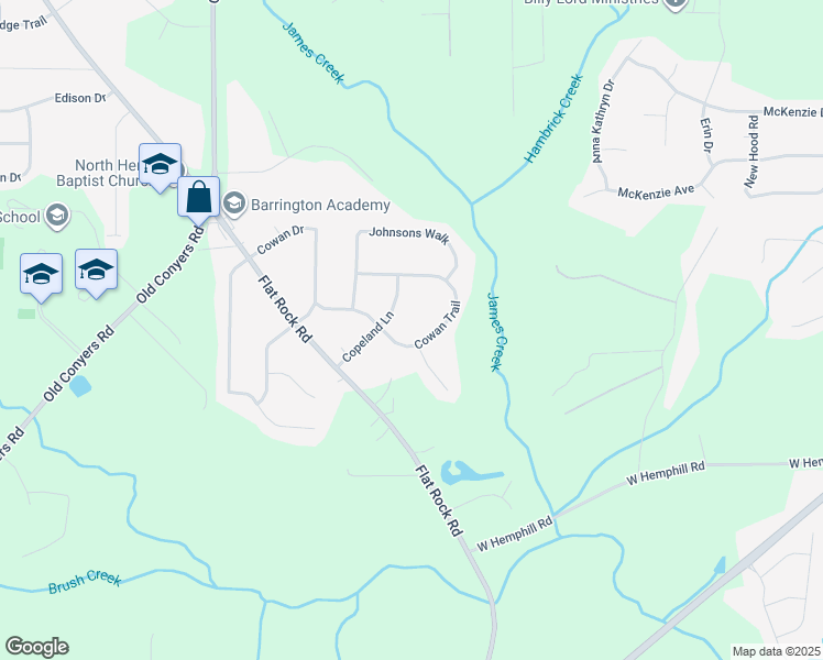 map of restaurants, bars, coffee shops, grocery stores, and more near 135 Cowan Trail in Stockbridge