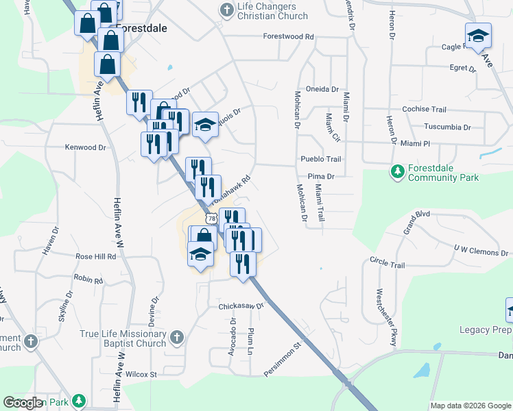 map of restaurants, bars, coffee shops, grocery stores, and more near 1149 Beaver Avenue in Birmingham