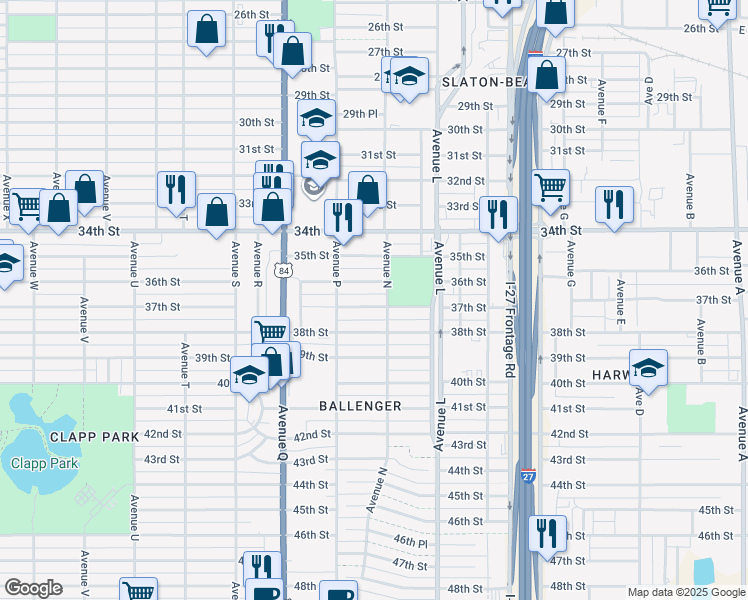 map of restaurants, bars, coffee shops, grocery stores, and more near 1506 37th Street in Lubbock