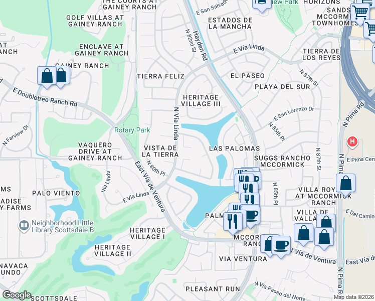 map of restaurants, bars, coffee shops, grocery stores, and more near 8205 East Del Cristal Drive in Scottsdale
