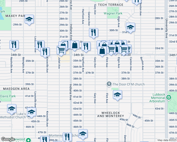 map of restaurants, bars, coffee shops, grocery stores, and more near 3210 37th St in Lubbock