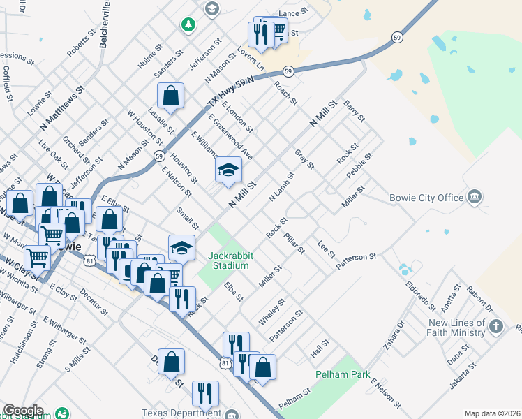 map of restaurants, bars, coffee shops, grocery stores, and more near 901 North Lamb Street in Bowie