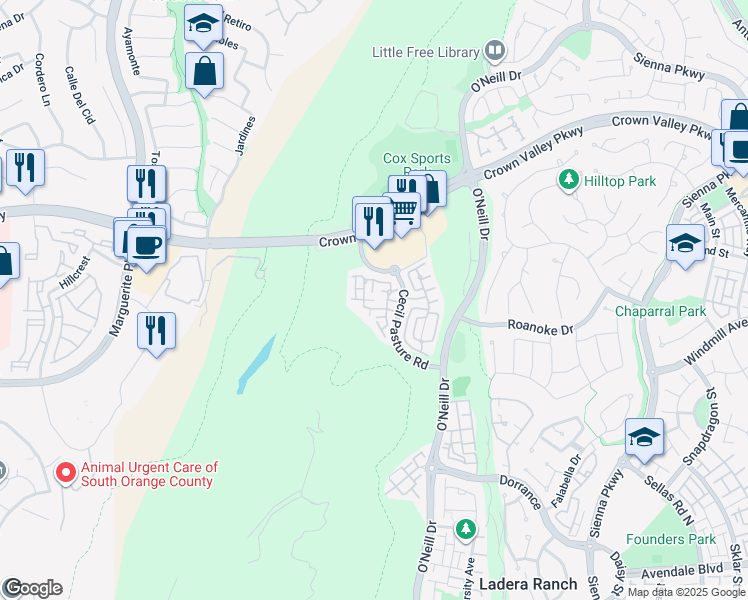 map of restaurants, bars, coffee shops, grocery stores, and more near 66 Garrison Loop in Ladera Ranch