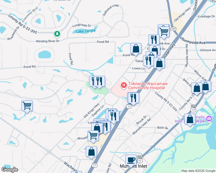 map of restaurants, bars, coffee shops, grocery stores, and more near 4412 Gold Flower Loop in Murrells Inlet