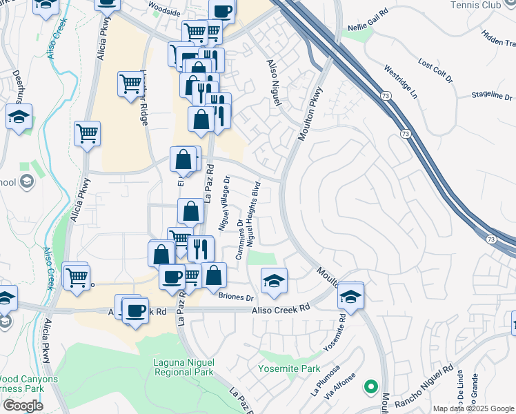 map of restaurants, bars, coffee shops, grocery stores, and more near 24362 Nugget Falls Lane in Laguna Niguel
