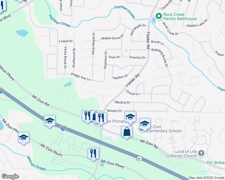 map of restaurants, bars, coffee shops, grocery stores, and more near 2843 Chelsey Trail in Jonesboro