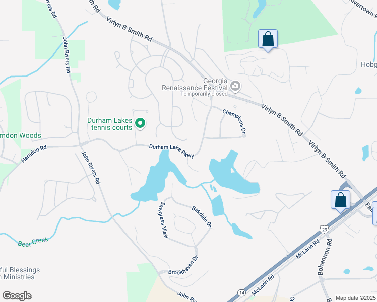 map of restaurants, bars, coffee shops, grocery stores, and more near 144 Durham Lake Parkway in Fairburn