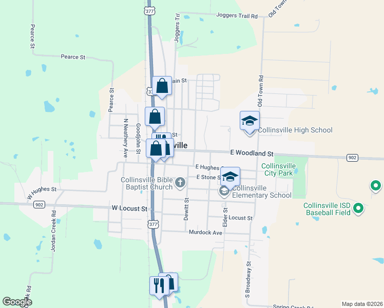 map of restaurants, bars, coffee shops, grocery stores, and more near 214 East Woodland Street in Collinsville