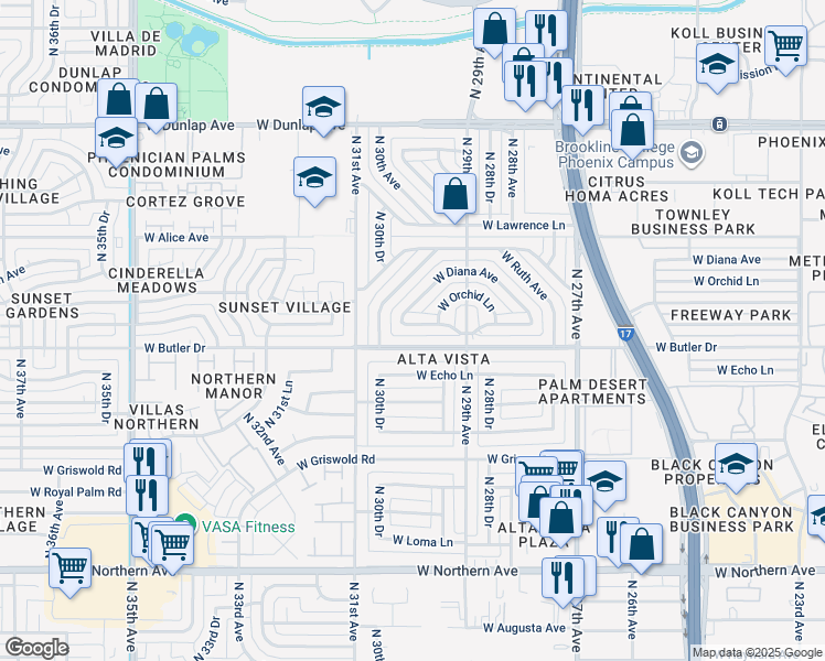 map of restaurants, bars, coffee shops, grocery stores, and more near 3005 West Seldon Lane in Phoenix