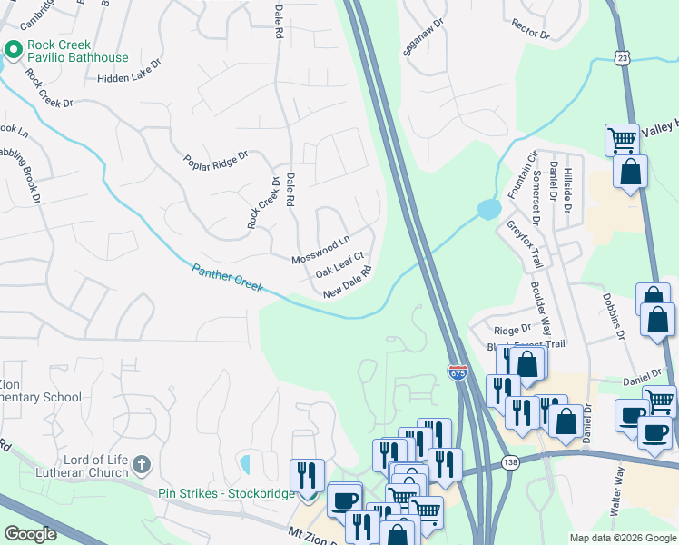 map of restaurants, bars, coffee shops, grocery stores, and more near 3497 Oak Leaf Court in Rex
