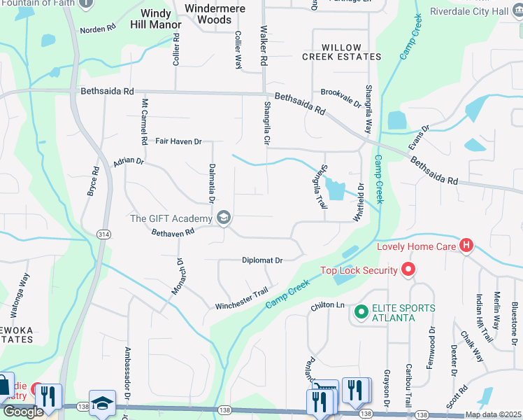 map of restaurants, bars, coffee shops, grocery stores, and more near 1429 Ester Ct in Riverdale