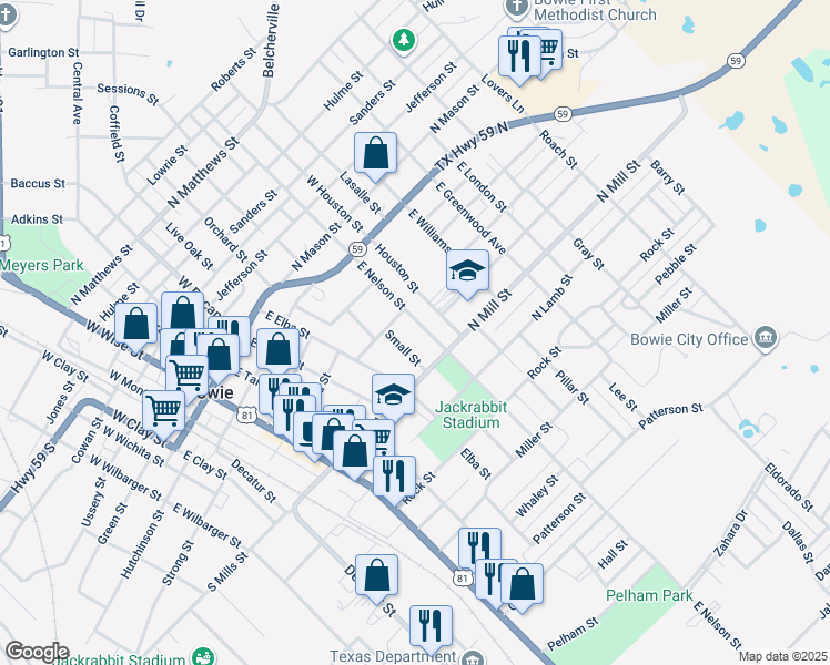 map of restaurants, bars, coffee shops, grocery stores, and more near 310 East Nelson Street in Bowie