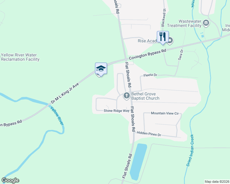 map of restaurants, bars, coffee shops, grocery stores, and more near 265 Ridge Pointe Drive in Covington