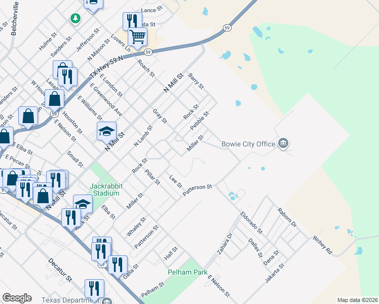 map of restaurants, bars, coffee shops, grocery stores, and more near 1103 Miller Street in Bowie