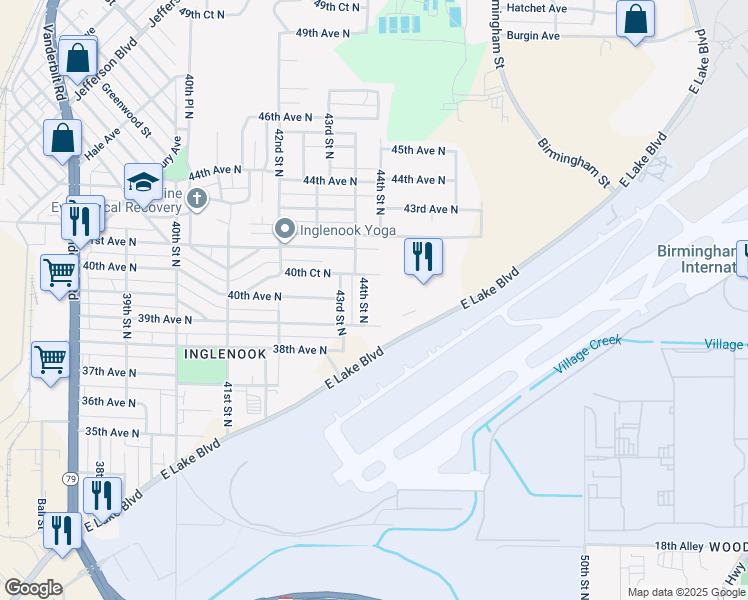 map of restaurants, bars, coffee shops, grocery stores, and more near 3917 44th St N in Birmingham