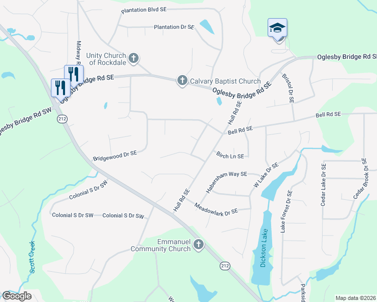 map of restaurants, bars, coffee shops, grocery stores, and more near 364 Sherwood Circle Southeast in Conyers