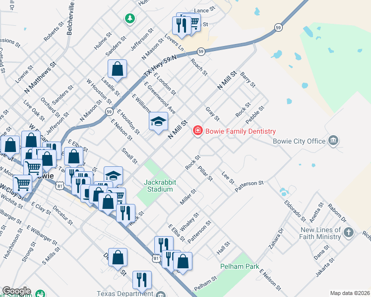 map of restaurants, bars, coffee shops, grocery stores, and more near 905 North Lamb Street in Bowie