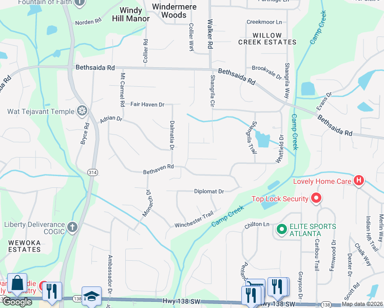 map of restaurants, bars, coffee shops, grocery stores, and more near 1473 Ester Court in Riverdale