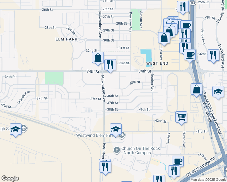 map of restaurants, bars, coffee shops, grocery stores, and more near 6409 35th Street in Lubbock