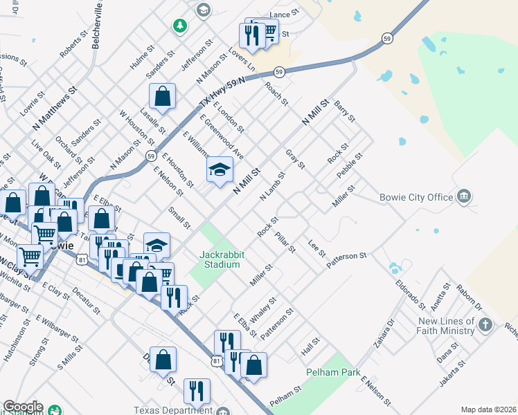 map of restaurants, bars, coffee shops, grocery stores, and more near 905 North Lamb Street in Bowie