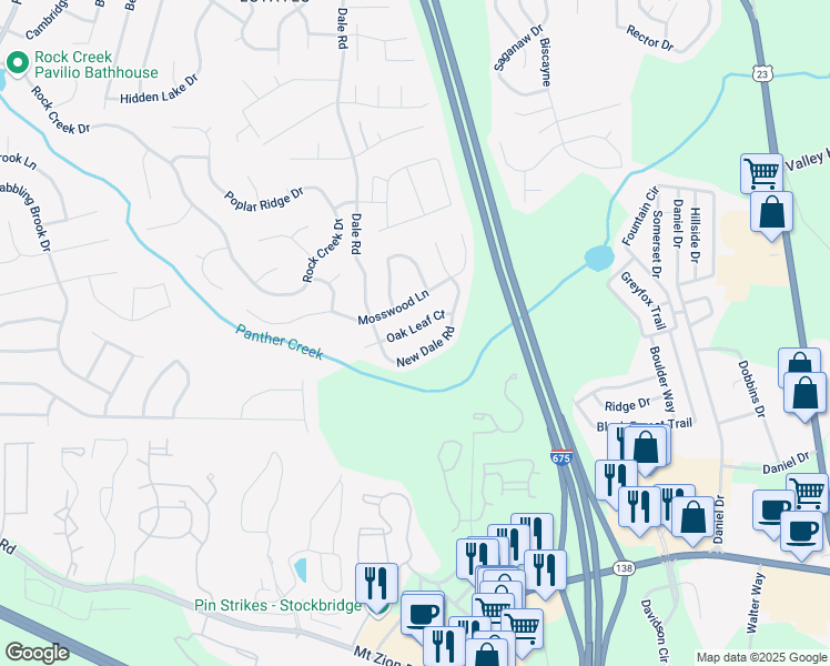 map of restaurants, bars, coffee shops, grocery stores, and more near 3505 Oak Leaf Court in Rex