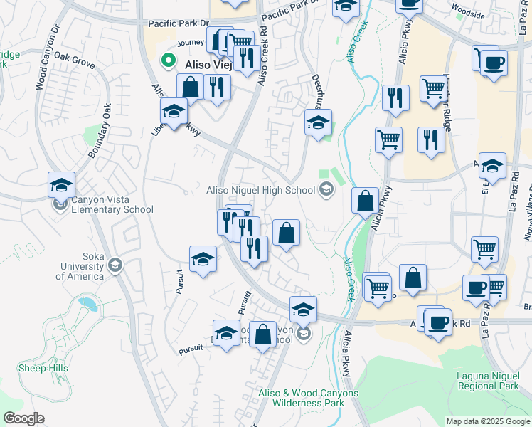 map of restaurants, bars, coffee shops, grocery stores, and more near 5 Segovia in Aliso Viejo